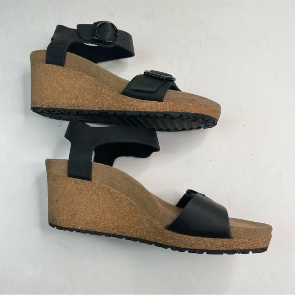 Papillio By Birkenstock Soley Leather Wedge Women's Sandals US 6.5 EU 37 Black - Picture 4 of 8